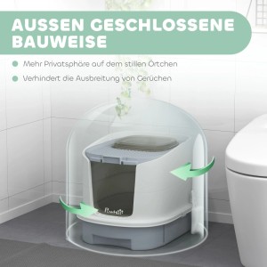 PawHut geschlossenes Katzenklo aus Kunststoff in Grau-Weiß. Bietet Privatsphäre und Geruchskontrolle für Katzen.
