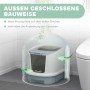 PawHut geschlossenes Katzenklo aus Kunststoff in Grau-Weiß. Bietet Privatsphäre und Geruchskontrolle für Katzen.