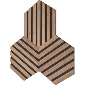 Denpanels Akustikpaneel Hexagon Walnuss, 3er Set. Dekor-Paneele aus FSC®-Holz für Wandgestaltung.