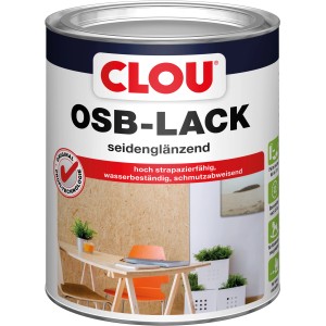 Dose Clou OSB-Lack, transparent, seidenglänzend, 750ml. Klarlack für OSB-Platten im Innenbereich.