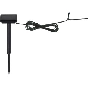 LED-Solar-Lichterkette mit 100 kaltweißen LEDs und Solarpanel zur stromunabhängigen Beleuchtung.