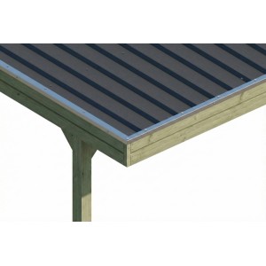 Skan Holz Carport Friesland: Grünes Holz, Flachdach mit anthrazitfarbenen Stahl-Dachplatten.