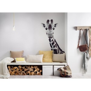 Fototapete mit Schwarz-Weiß-Motiv einer Giraffe, 4,00 m x 2,70 m, FSC®-zertifiziert.