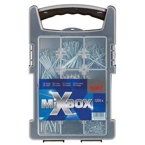 Suki Mixbox Maxi mit diversen Stahlnägeln in Silber, sortiert nach Größen.