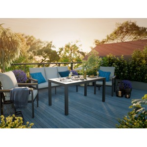 Esstischgruppe Invermay 4-teilig Aluminium FSC® Akazienholz Anthrazit-Hellgrau