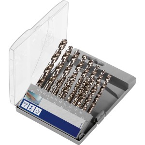 LUX HSS-G Bohrerset, 19-teilig im grauen Kasten. Metallbohrer für Stahl und Metall.