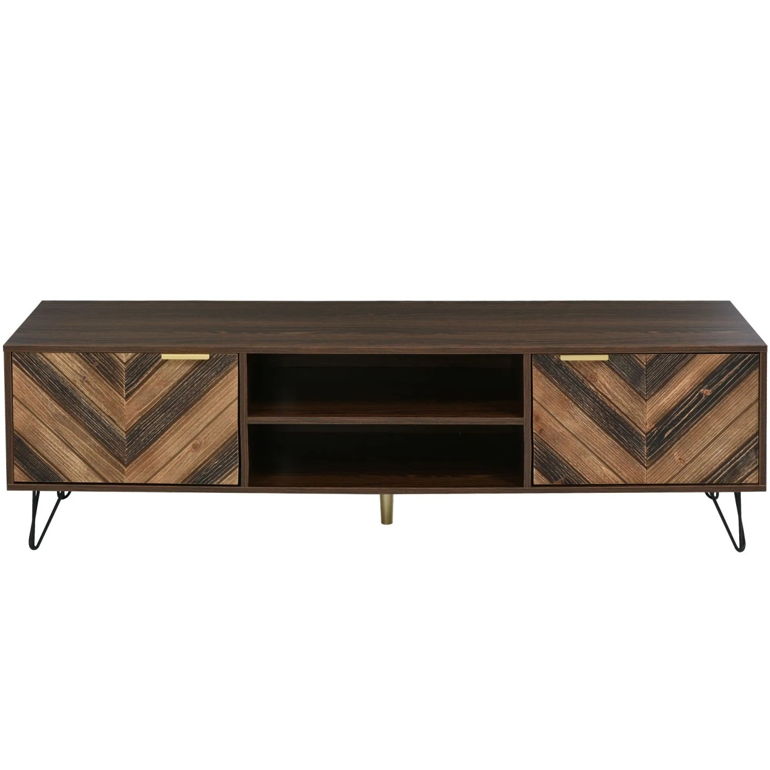 okwish TV Schrank mit Türen und Fächern und Gold Griffen für Wohnzimmer 155x38x48cm Natur_9