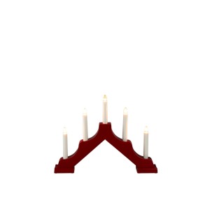 Roter Konstsmide Holzleuchter mit 5 leuchtenden LED-Kerzen, festliche Weihnachtsdekoration für Innen.