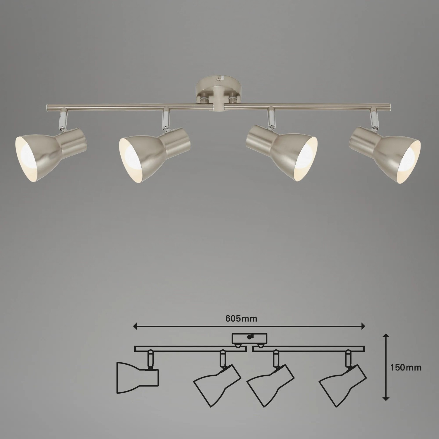 Briloner Spotleuchte Cup, 4-flammig, schwenkbar, Retro-Design in Matt-Nickel.