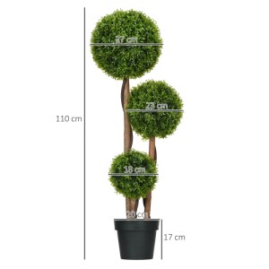 Grüne HOMCOM Kunstpflanze, 110 cm hoch, mit drei Buchsbaumkugeln in einem Topf. Deko für innen und außen.