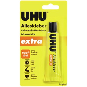 UHU Alleskleber Extra, 31g Tube, gelartiger, tropffreier Klebstoff für schnelle Verklebungen.