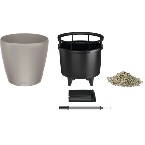 Lechuza Classico Color LS 28 Sandbraun, Pflanzgefäß mit Zubehör und Bewässerungssystem.