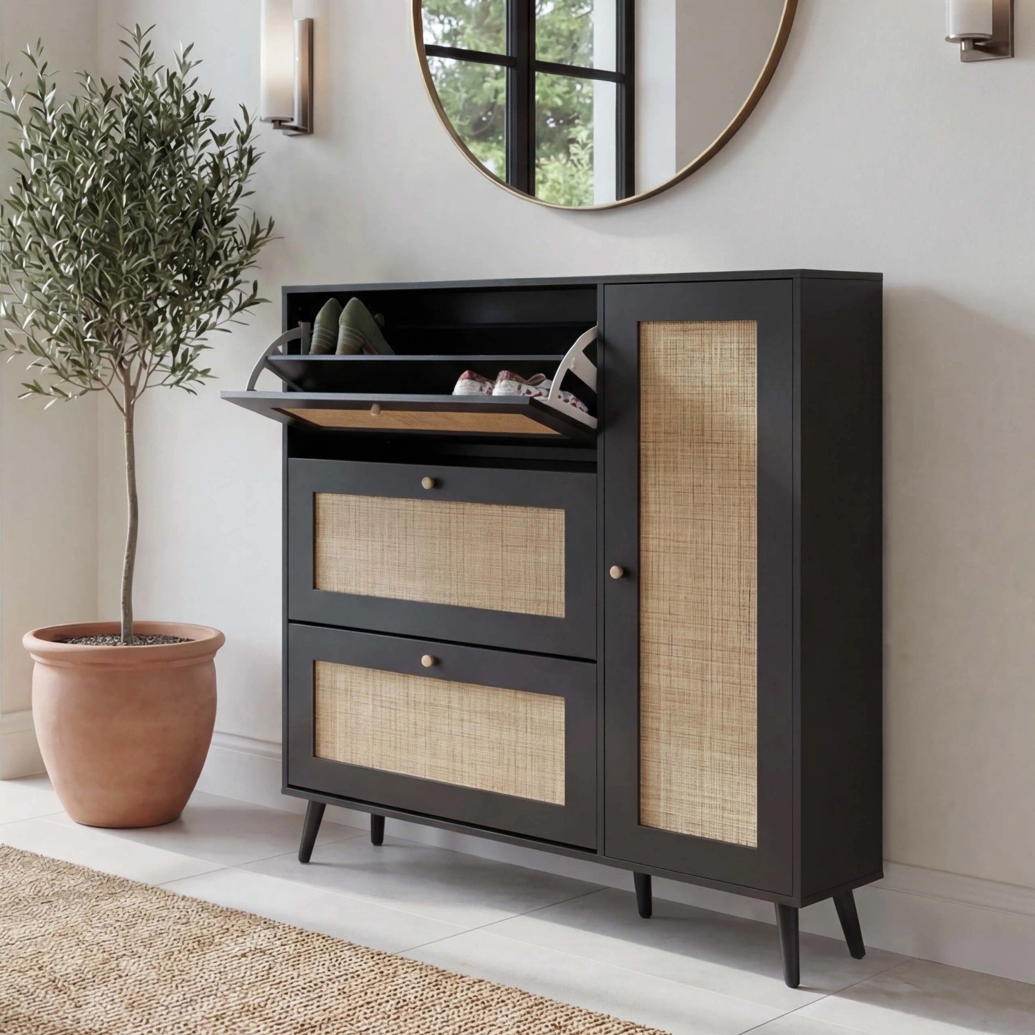 MCW Rattan-Schuhkipper M37 127x120x24cm Holz Melamin Schwarz kaufen bei OBI