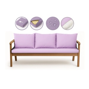 Lila Setgarden Bankkissen für 3-Sitzer Gartenbank, 160x60 cm + 3 Rückenkissen. Bequeme Gartenstuhlauflage.