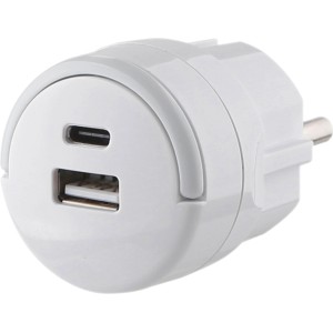 Adapter mit USB-Schnellladegerät USB-A USB-C Rund Kompakt Weiß