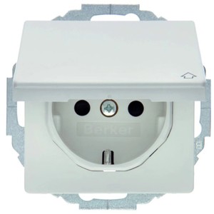 Berker Q.1 Steckdose mit Klappdeckel, polarweiß samt, für Unterputz Montage.