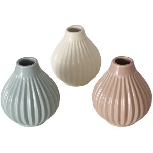 Boltze Vasen Trio, 3 Steingut-Vasen in Beige, Creme und Grün, 11 cm hoch. Dekorative Vasen für Blumen.