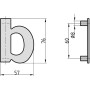 Technische Zeichnung Basi Buchstabe b aus Anthrazit Stahl. Maße 76x57mm. Hausnummern Beschlag für Fassade.