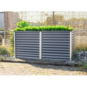 Vitavia Hochbeet Linus 858 Granit aus Metall, befüllt mit Pflanzen im Garten.