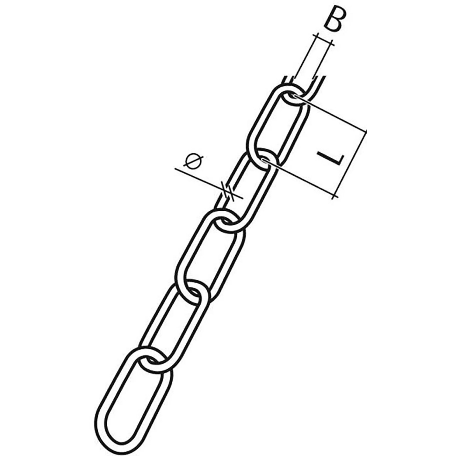 Zeichnung einer Conacord Ringkette aus Stahl, 2 mm Durchmesser, 16 mm Länge.