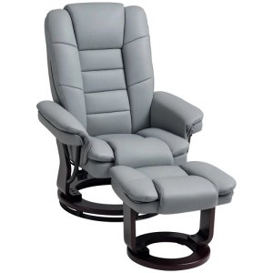 HOMCOM Relaxsessel mit Hocker Kunstleder Grau 85L x 82B x 106H cm