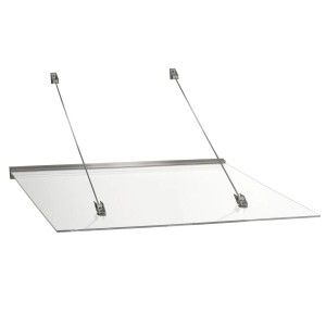 Weißes Roro Vordach V157 aus Aluminium mit klarer Acrylglas-Verglasung, 150x101x74 cm.