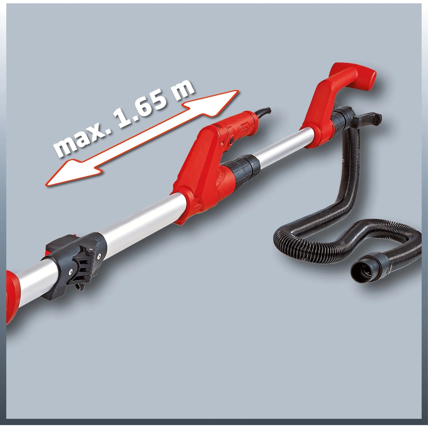 Einhell Trockenbauschleifer TC-DW 225 mit Teleskopstiel und Absaugschlauch.