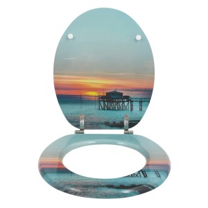 MSV WC-Sitz Sunset mit Sonnenuntergang-Motiv, MDF, mehrfarbig.