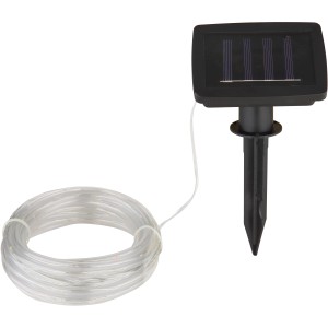 Globo Solar LED-Lichterkette, 50 LEDs, 490 cm, schwarz, mit Solarpanel und Erdspieß.