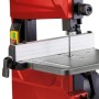 Einhell Bandsäge TC-SB 200/1: Rote Bandsäge mit Sägeblatt und Tisch für präzise Schnitte.