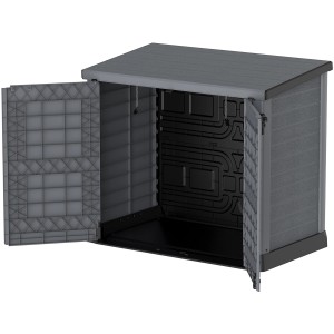 Geöffnete, anthrazitfarbene Duramax StoreAway Universalbox (1200 l) aus Kunststoff.