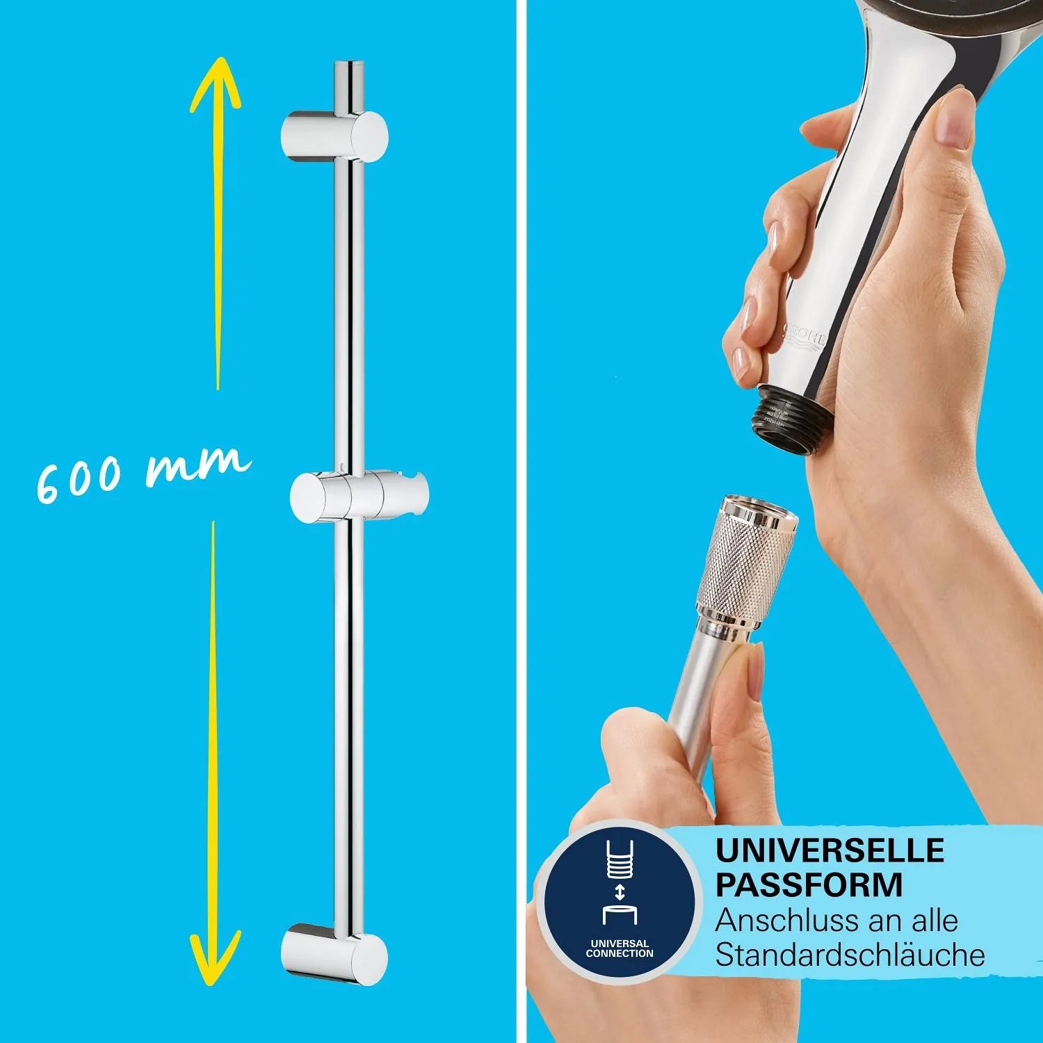 Grohe QuickFix Brausestangenset Vitalio Joy 110 Mono Chrom mit Handbrause und Brauseschlauch.