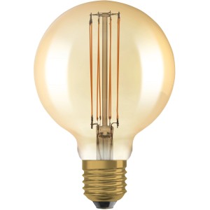Osram LED-Leuchtmittel E27 in Globeform, 5,8W, goldgetönt für warmes Licht.