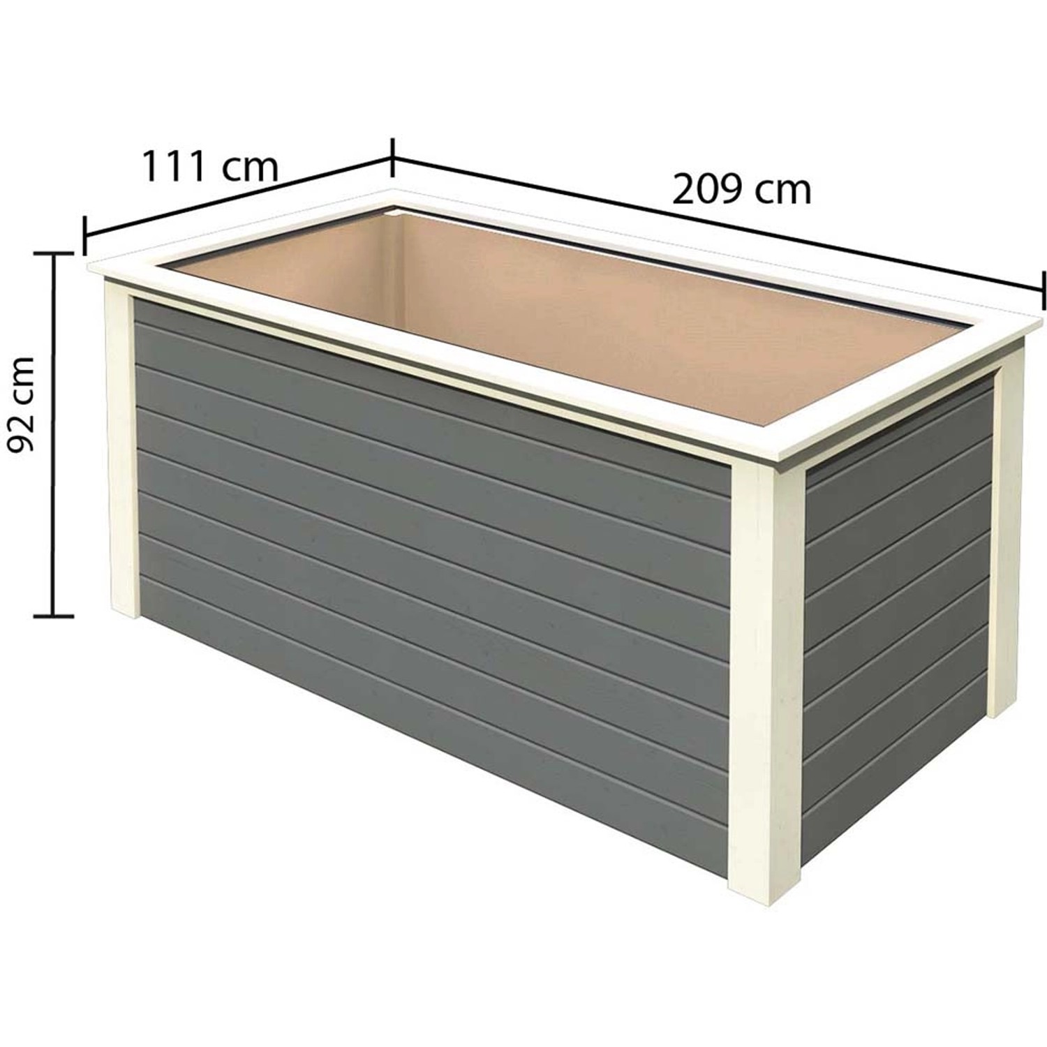 Karibu Hochbeet, 209x111cm, Terragrau, aus nordischer Fichte mit Kunststofffolie.