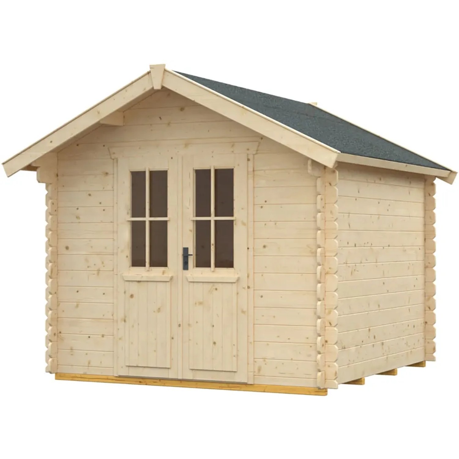 Skan Holz Gartenhaus Palma 1, naturbelassen, 250x200 cm. Holz-Gartenhaus mit Doppeltür und Satteldach.