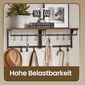 Songmics Wandgarderobe Barnet-old mit Ablage und 8 Haken in Braun-Schwarz.