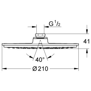 Technische Zeichnung: Grohe Rainshower Cosmopolitan 210 Kopfbrause mit Maßen.