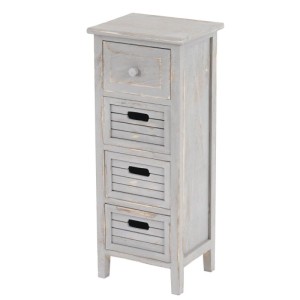 Graue MCW Kommode H18 mit vier Schubladen aus Holz im Shabby-Look.