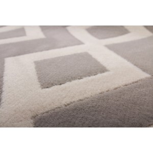 Moderner Teppich Retro 610 in Taupe und Elfenbein mit geometrischem Muster.