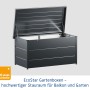Geöffnete EcoStar Gartenbox Elegant, anthrazitgrau, zur Aufbewahrung im Garten.