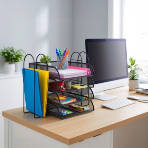 Relaxdays Briefablage Metall Schwarz 4 Fächer 33 cm x 40,5 cm x 33,5 cm