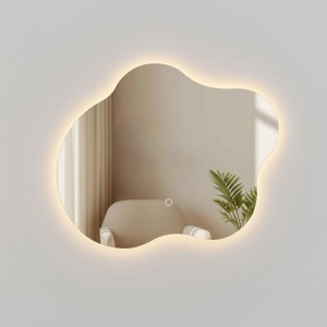 Emke LED-Badspiegel, organische Form, 60x50 cm, mit Hintergrundbeleuchtung und Touch-Sensor. Moderner Wandspiegel.