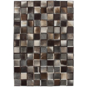 Grauer Teppich Wonder 520 aus Leder, 80x150 cm, Patchwork-Design.