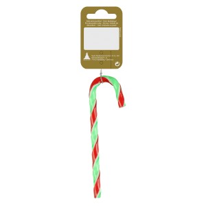 Rot-grüne Deko-Zuckerstange (12 cm) aus Plastik zum Aufhängen als Baumbehang.