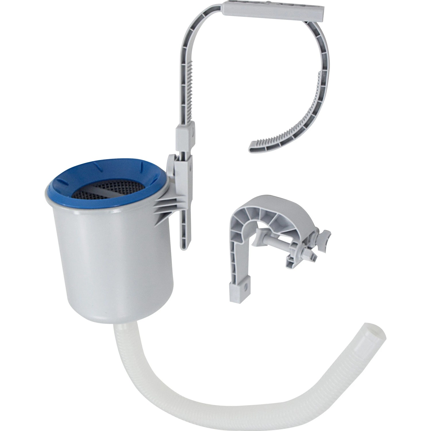 Intex Einhängeskimmer Deluxe für Pools, mit Halterung und Schlauch zur Reinigung der Wasseroberfläche.