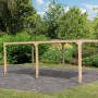 Karibu Pavillon Set Fyrkant, naturbelassen, mit Verlängerung im Garten.