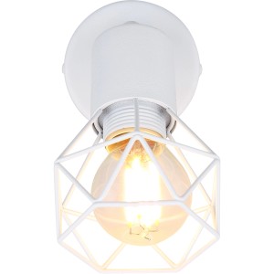Weißer Globo Spot Xara I mit E14 Fassung und diamantförmigem Metallkäfig.