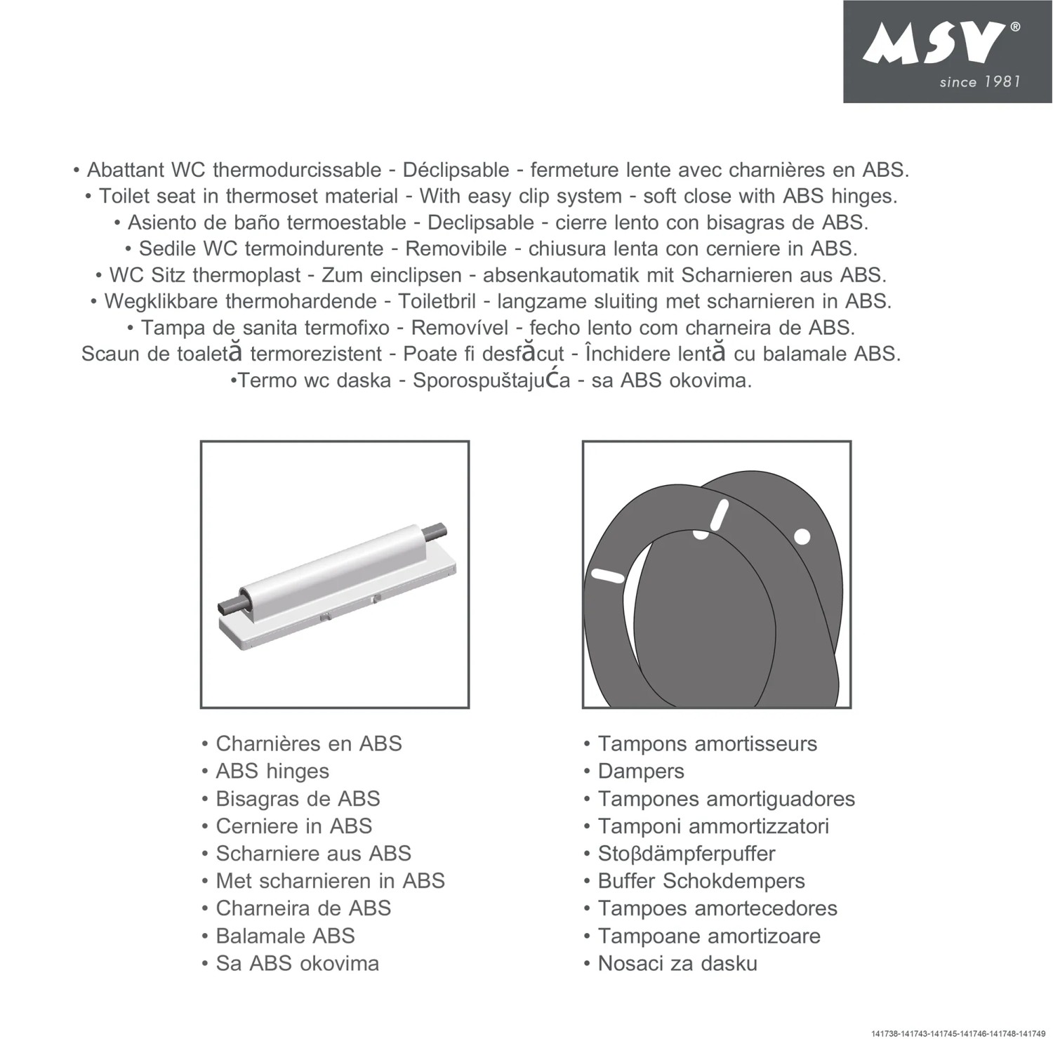 MSV WC-Sitz World Grau-Weiß mit Absenkautomatik, Duroplast, 45,5x37x5 cm.