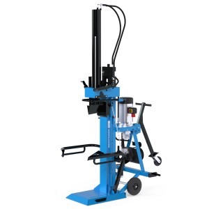 Blauer Güde Langholzspalter GHS 1000/25TEZ-A mit Transporträdern und 2-Hand-Bedienung.