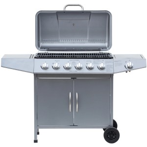 Silberner El Fuego Gasgrill Dayton mit 6 Brennern und Seitenbrenner, ca. 133x95x54 cm.